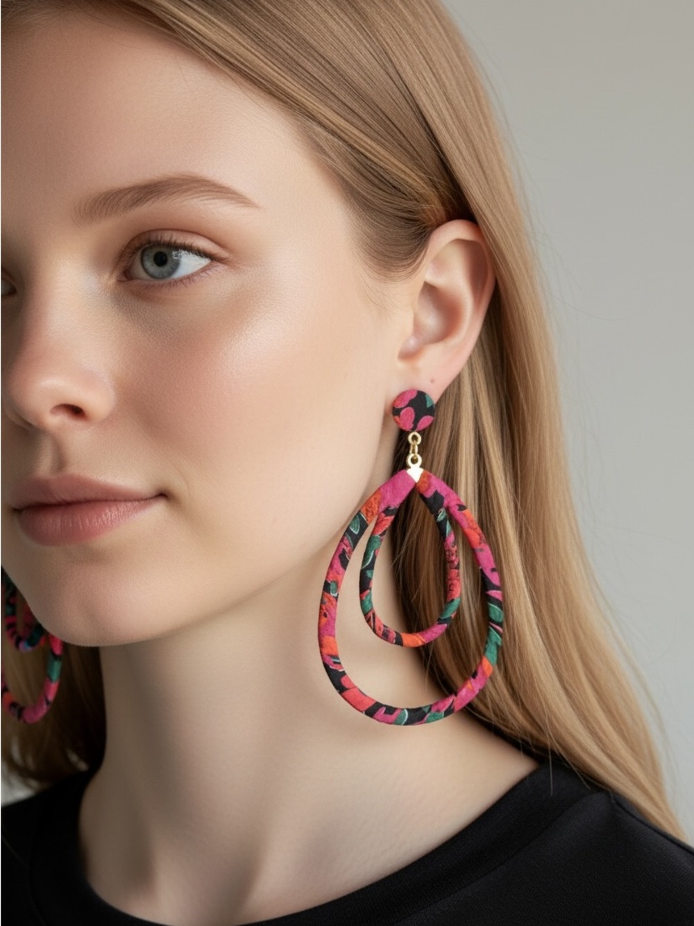 9/16 Bold Pink Multi-Color Hoop Drop Earrings - Women Jewelry